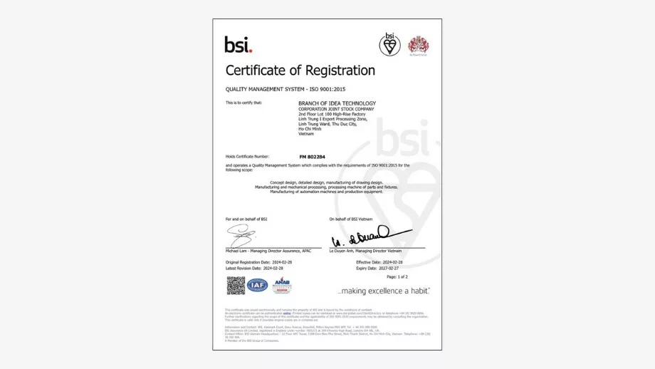 Certificate of Registration - Quality Management System - ISO 9001:2015