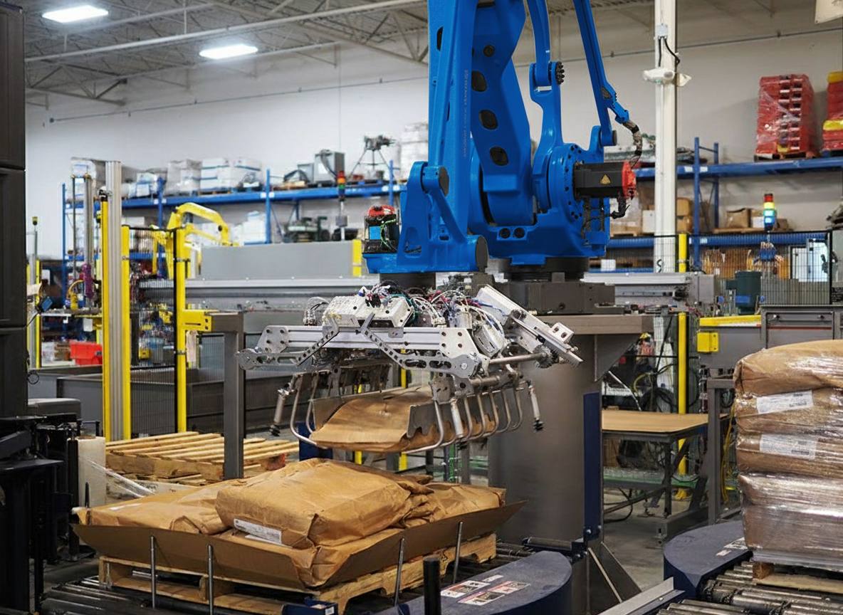 Robotic palletizing: 8–15 chu kỳ/phút (tùy loại hàng và đầu gắp). Layer palletizing: 15–20 hàng/phút. Cobot palletizing: 3–7 chu kỳ/phút, phù hợp với dây chuyền vừa và nhỏ. Các hệ thống đều có thể mở rộng tốc độ hoặc song song nhiều robot để tăng năng suất